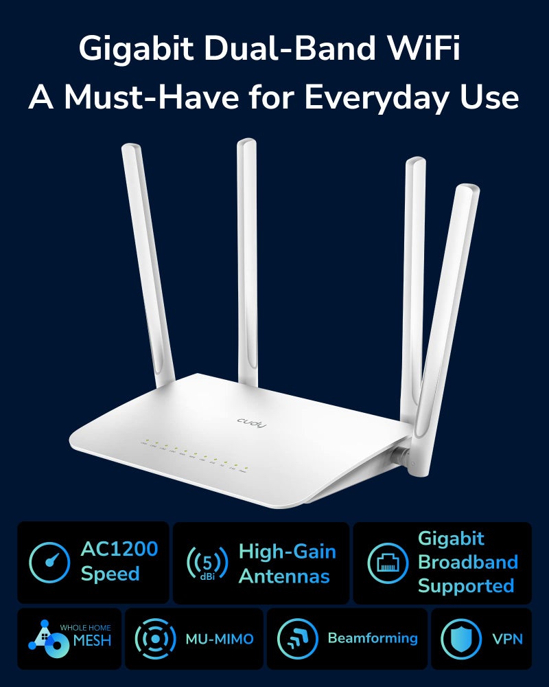 Cudy AC1200 Gigabit WiFi Router(WR1300), Dual Band MU-MIMO Wireless Internet Router, 4 x Antennas, VPN, Guest WiFi and AP Mode, Long Range Coverage - Image 2